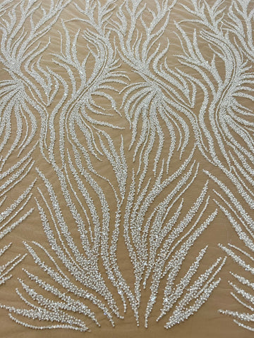 Dantela Couture Ivory cu Siraguri, cu Margele si Paiete
