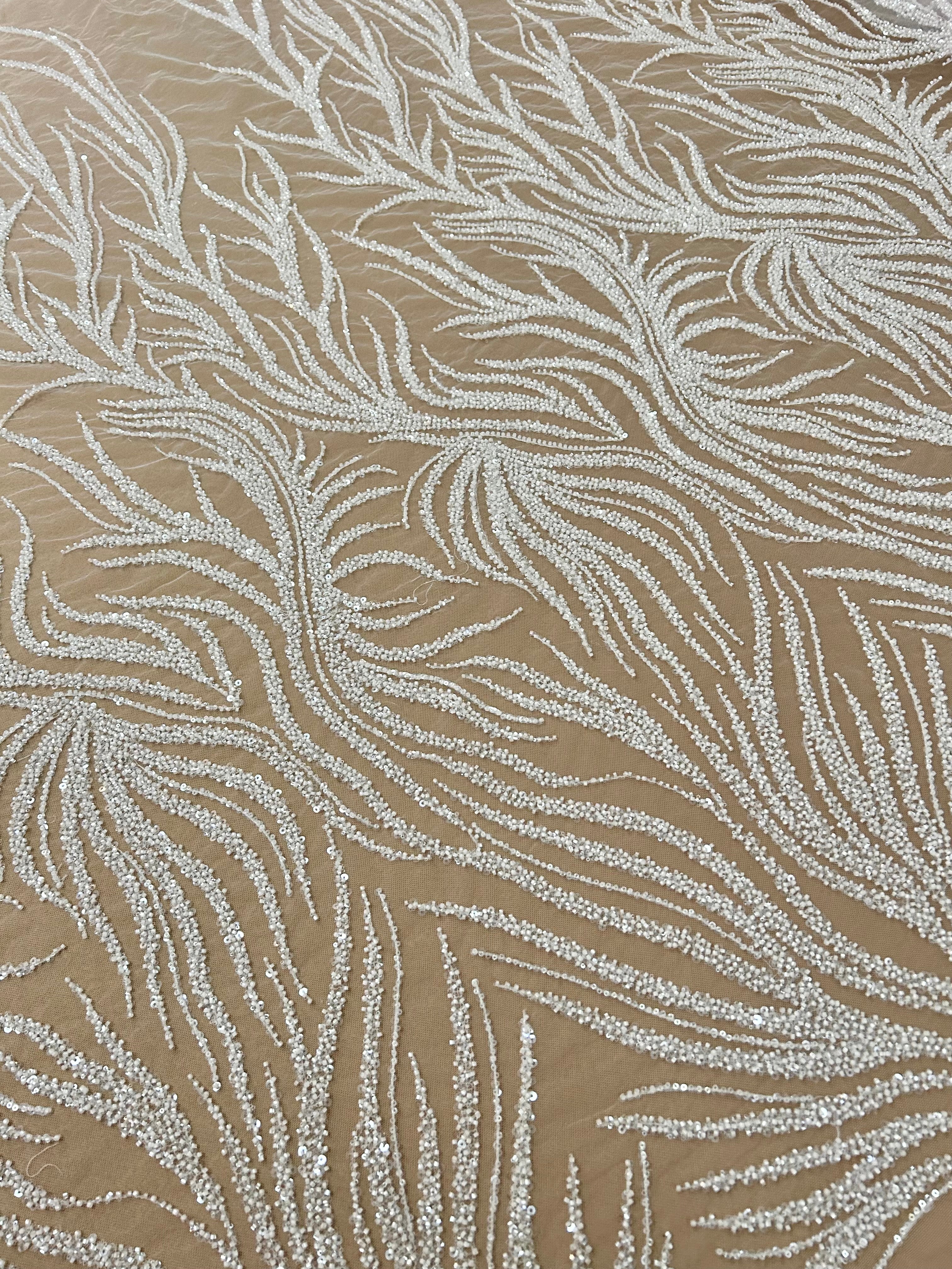 Dantela Couture Ivory cu Siraguri, cu Margele si Paiete