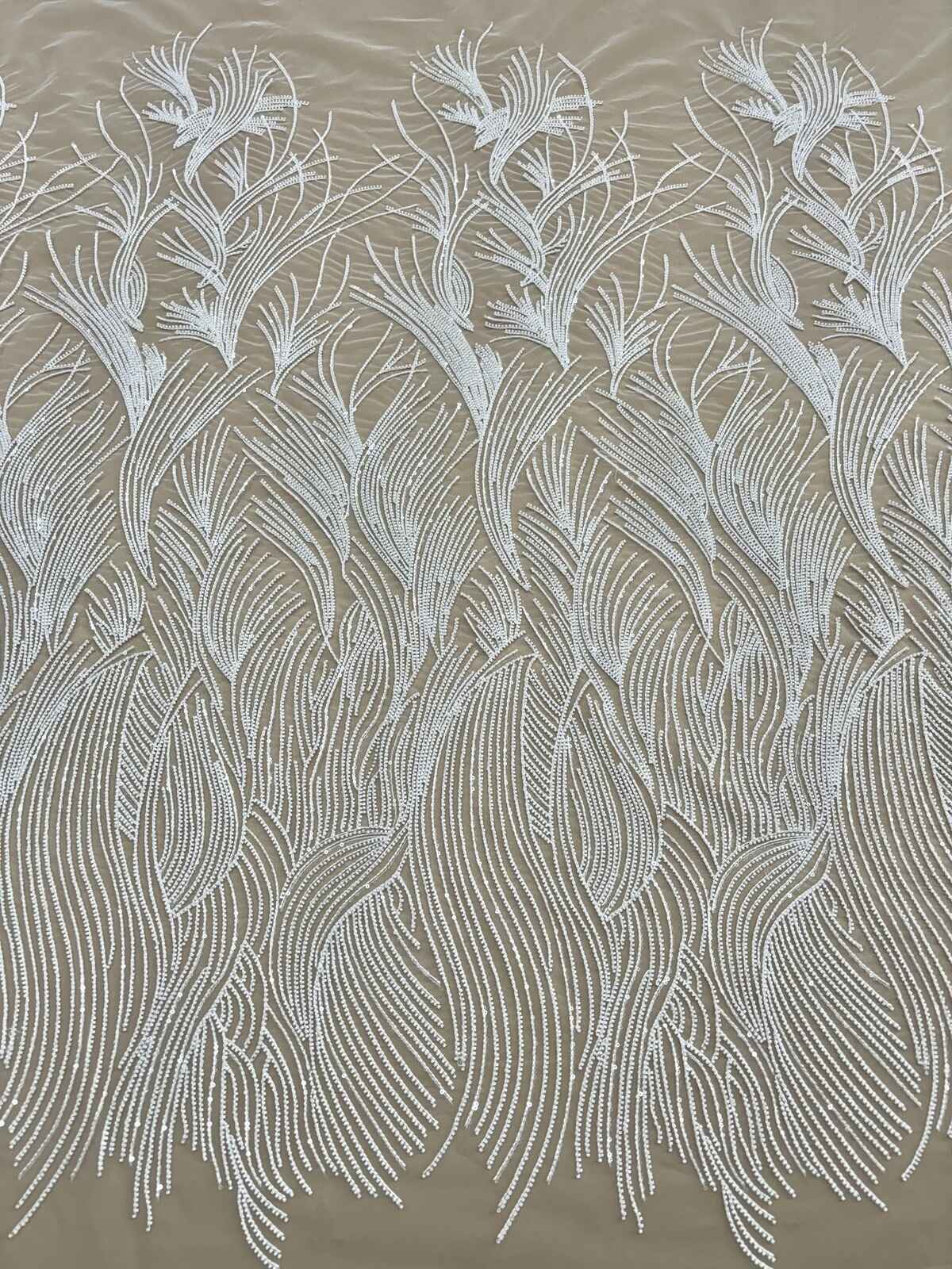 Ivory Lace with Floral Pattern, with Pearls and Sequins