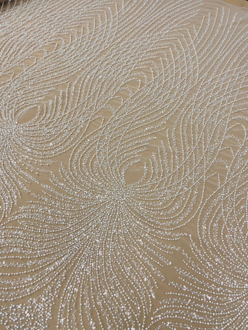 Dantela Couture Ivory cu Panou, cu Perle, Margele si Paiete