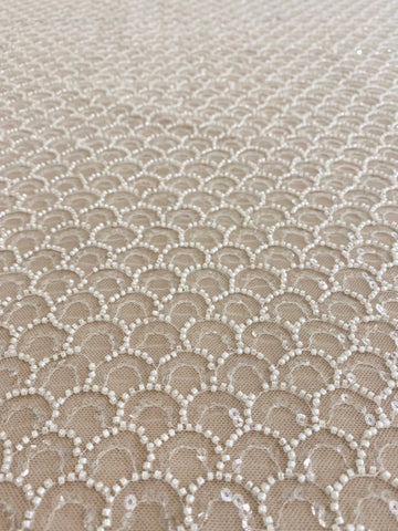 Dantela Ivory cu Model Geometric, cu Perle si Paiete