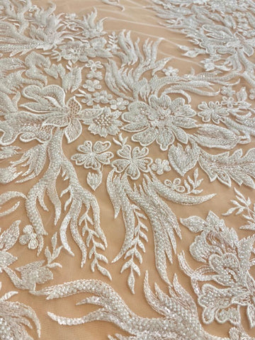 Dantela Couture Ivory virágmintás, gyöngyökkel és flitterekkel