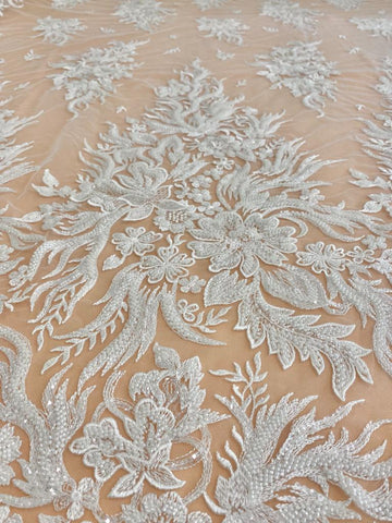 Dantela Couture Ivory virágmintás, gyöngyökkel és flitterekkel