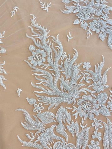 Dantela Couture Ivory virágmintás, gyöngyökkel és flitterekkel