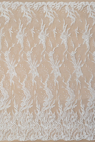 Dantela Couture Ivory cu Model Floral Liniar, cu Cristale, Perle si Paiete
