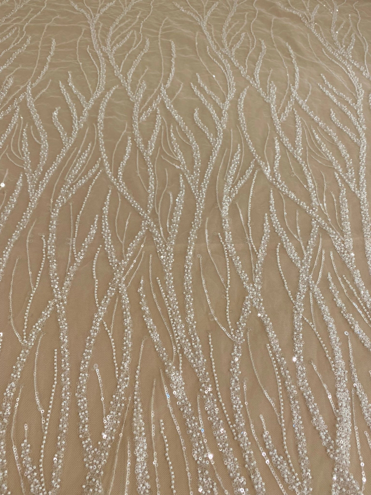 Dantela Couture Ivory cu Siraguri, cu Margele si Paiete