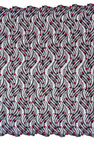 Dantela Neagra cu Model Liniar, cu Perle, Paiete, Margele si Flori 3D