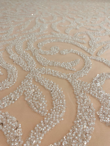 Dantela Couture Ivory geometriai mintával, gyöngyökkel és flitterekkel