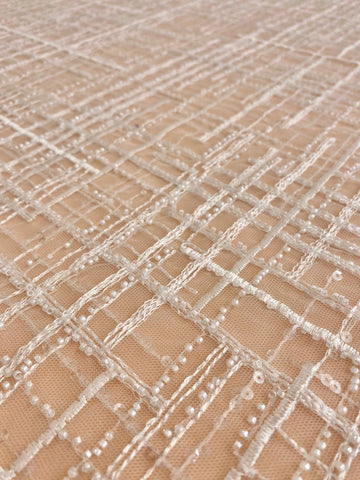 Dantela cu Model Geometric, cu Perle si Paiete